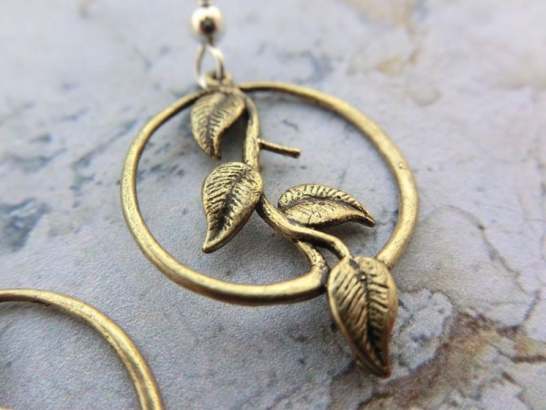 Blatt Anhänger Ohrringe bronzefarben Vintage Efeu